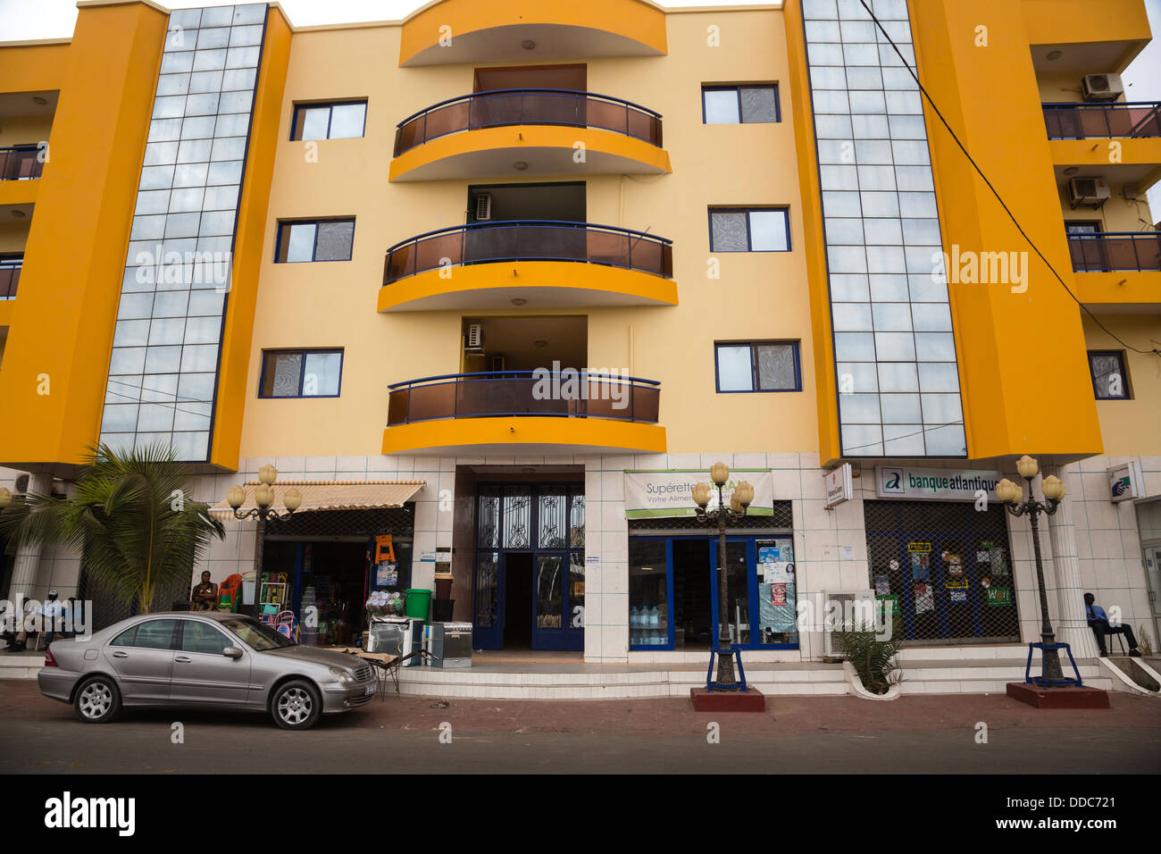 Kaolack, Senegal.  Building Housing a Bank, Sundries Store, and CLUSA (Cooperative League of the USA) Senegal Millet Project. Stock Photo