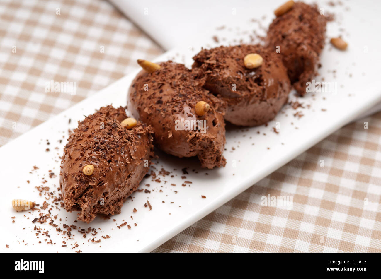 chocolate mousse quenelle dessert Stock Photo Alamy