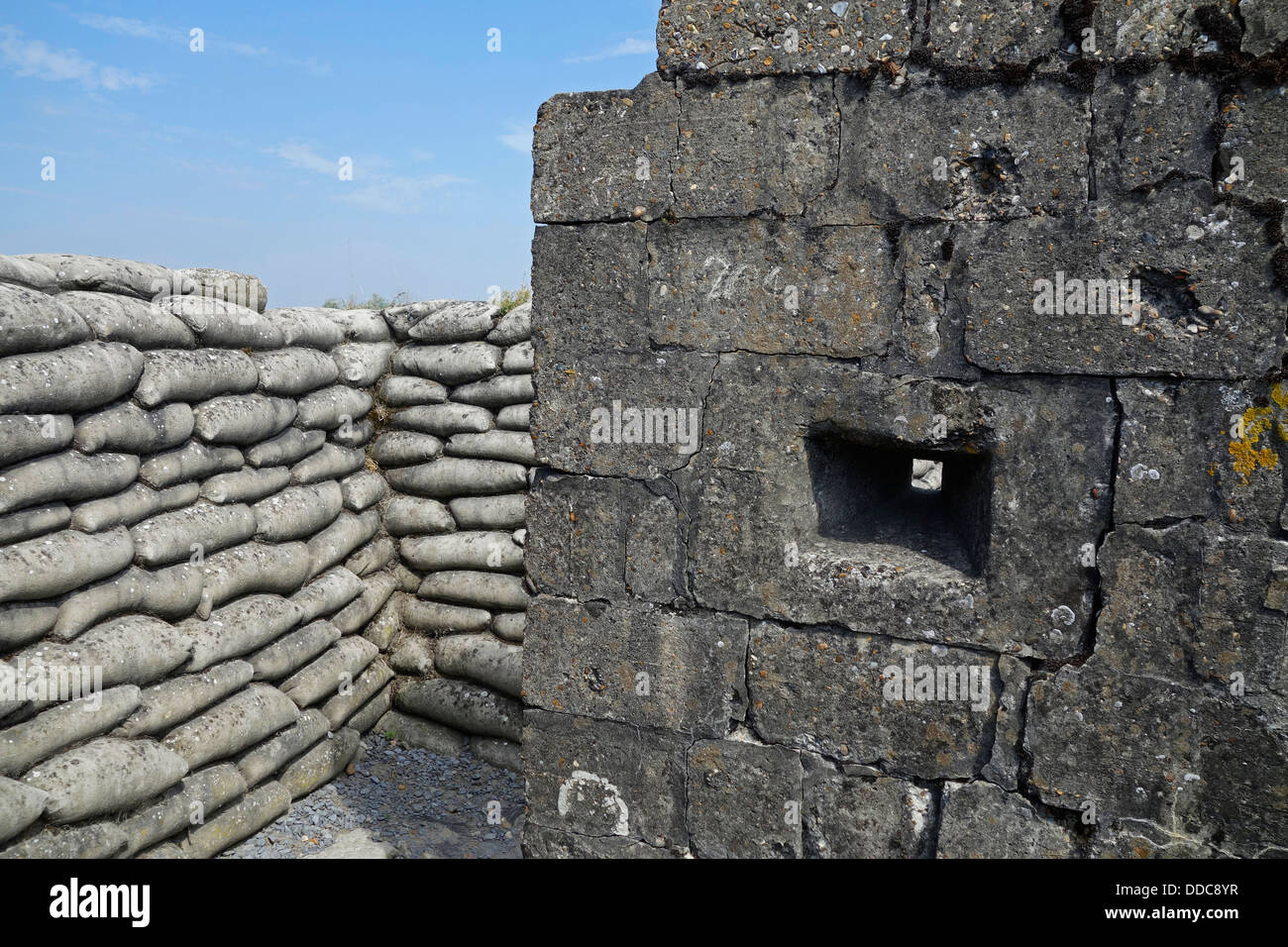 First World War One bullet holes and loophole at Dodengang / Boyau de la Mort / Trench of Death, Diksmuide, Flanders, Belgium Stock Photo