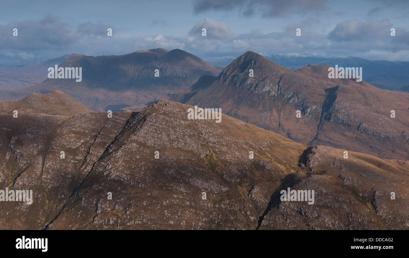 The view north from Sgurr an Fhidhleir to the magnificent mountains of Assynt, Scottish Highlands, Scotland UK Stock Photo