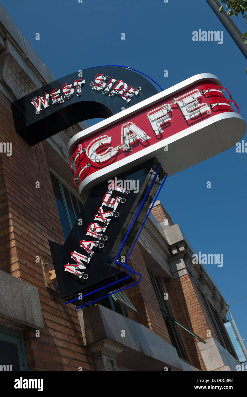 WEST SIDE MARKET CAFE SIGN OHIO CITY DISTRICT CLEVELAND OHIO USA Stock Photo