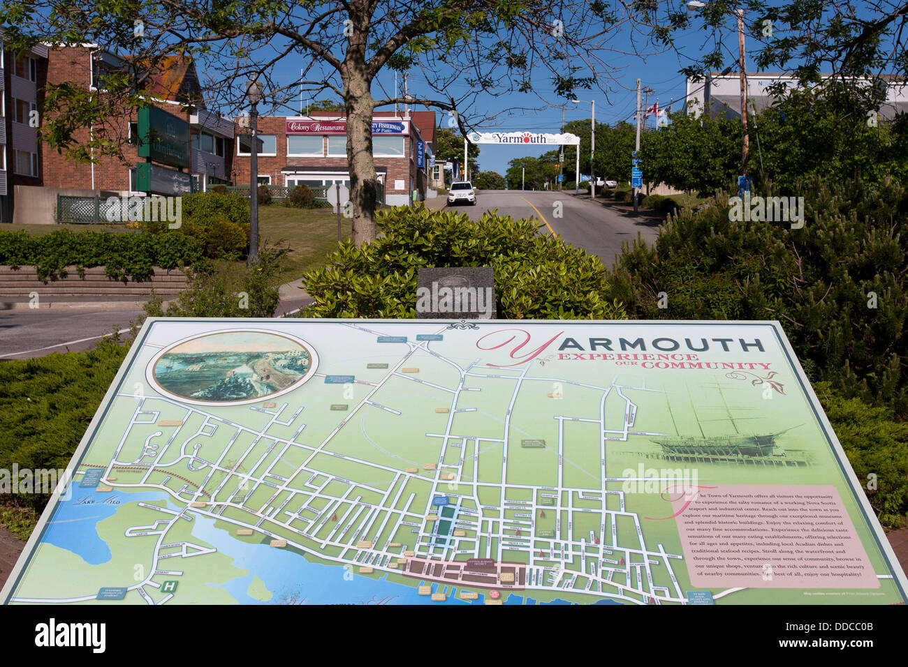 A town map and plan in downtown Yarmouth, Nova Scotia in Canada Stock