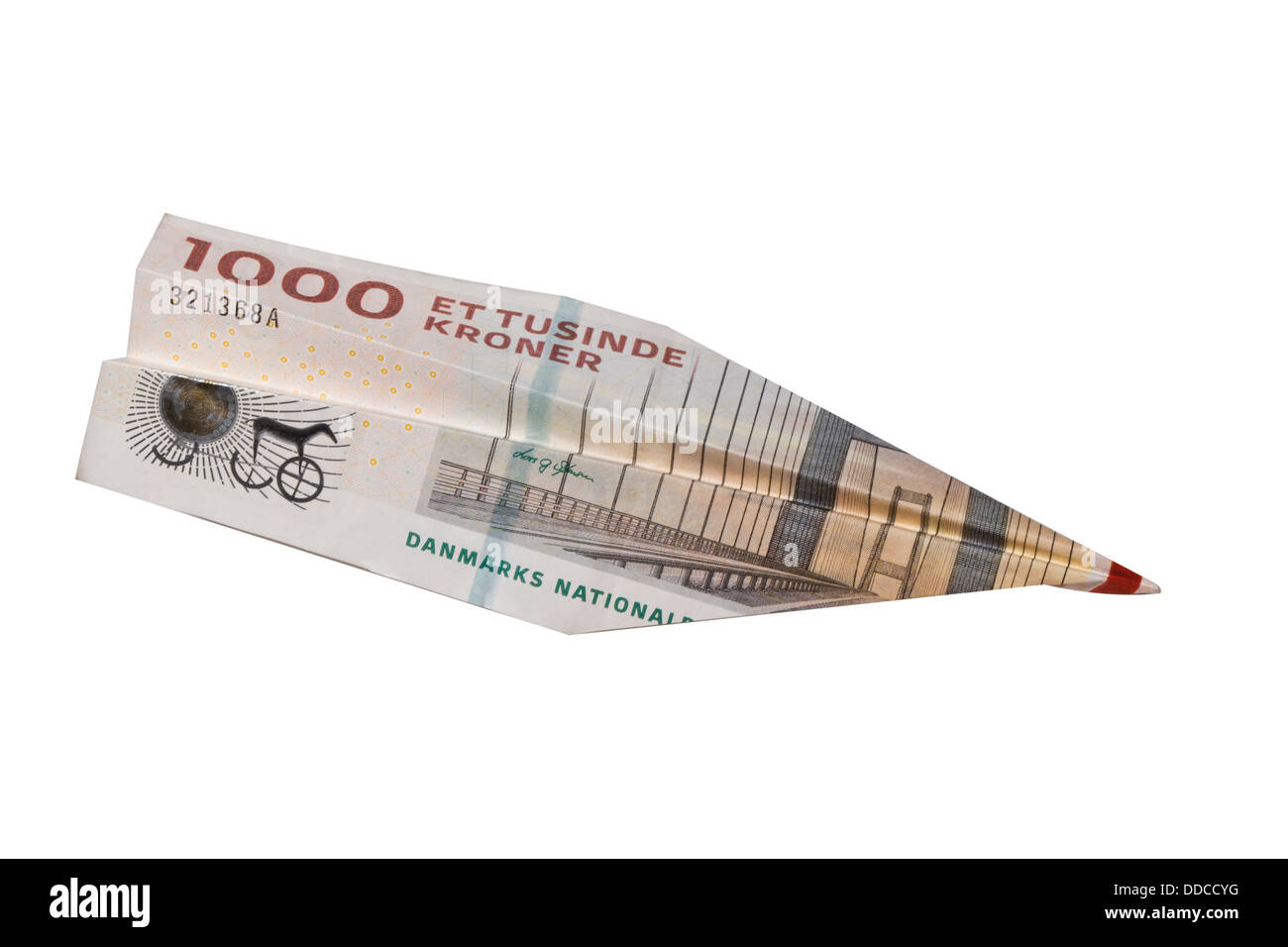 Airplane made of Danish banknote Stock Photo