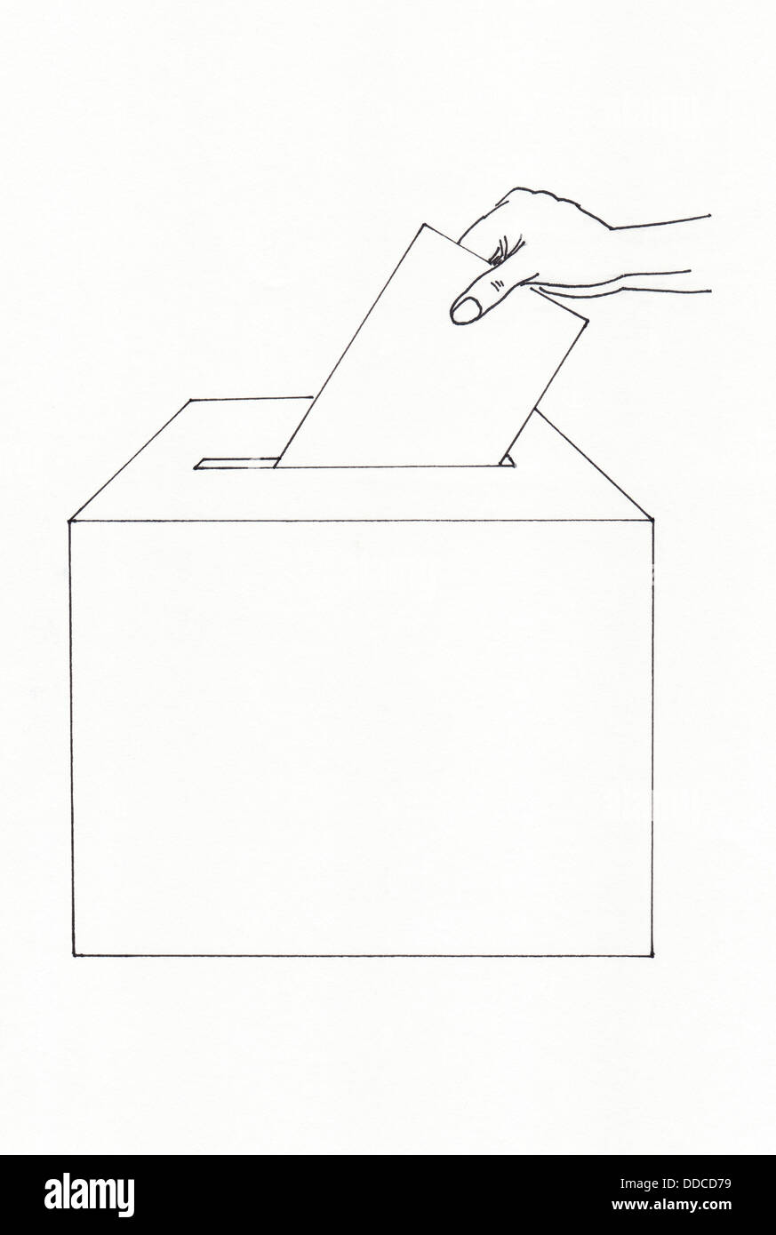 Hand inserting an envelope into the ballot box Stock Photo