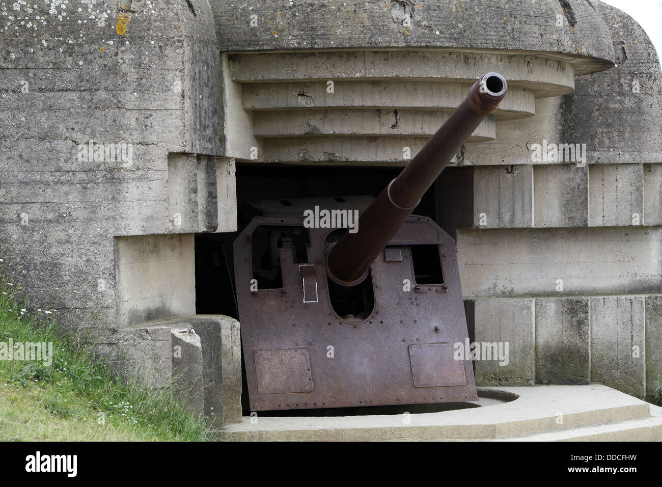 France, Normandy, D-Day Beaches, Longues Sur Mer, WWII German 150mm artillery battery. Stock Photo