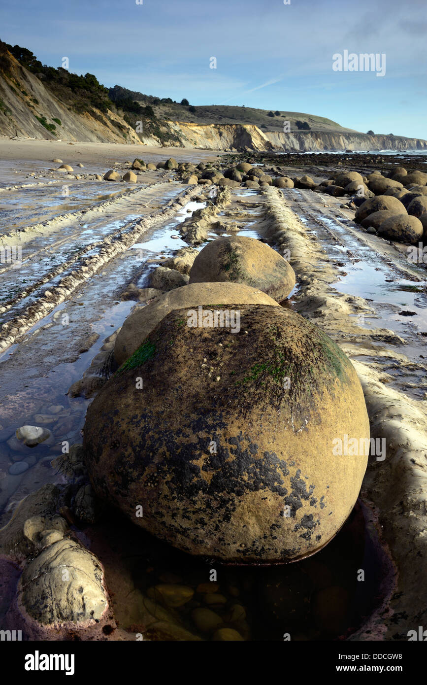 Round egg shaped boulders at Bowling Ball Beach Schooner Gulch Point