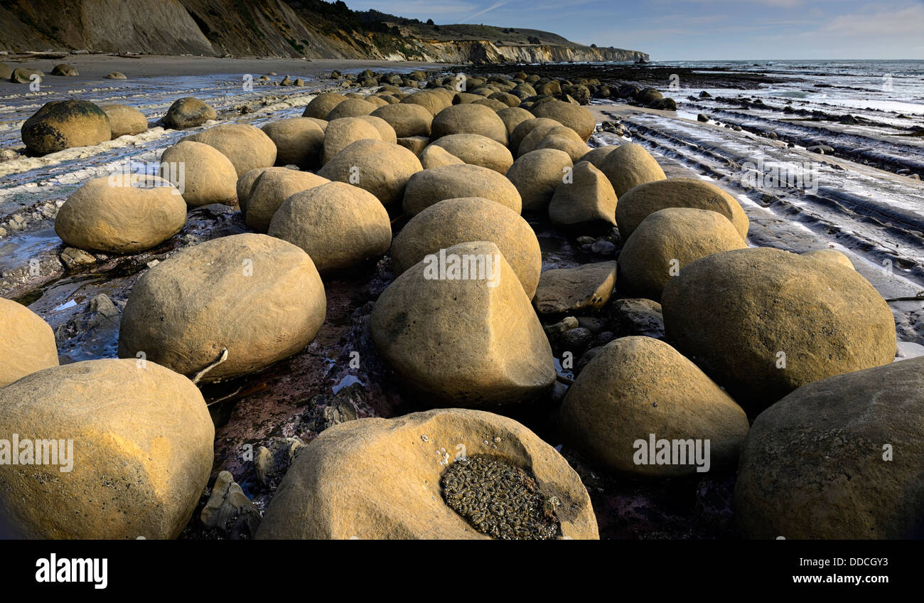 Round egg shaped boulders at Bowling Ball Beach Schooner Gulch Point