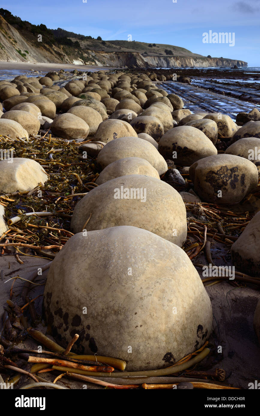 Round egg shaped boulders at Bowling Ball Beach Schooner Gulch Point