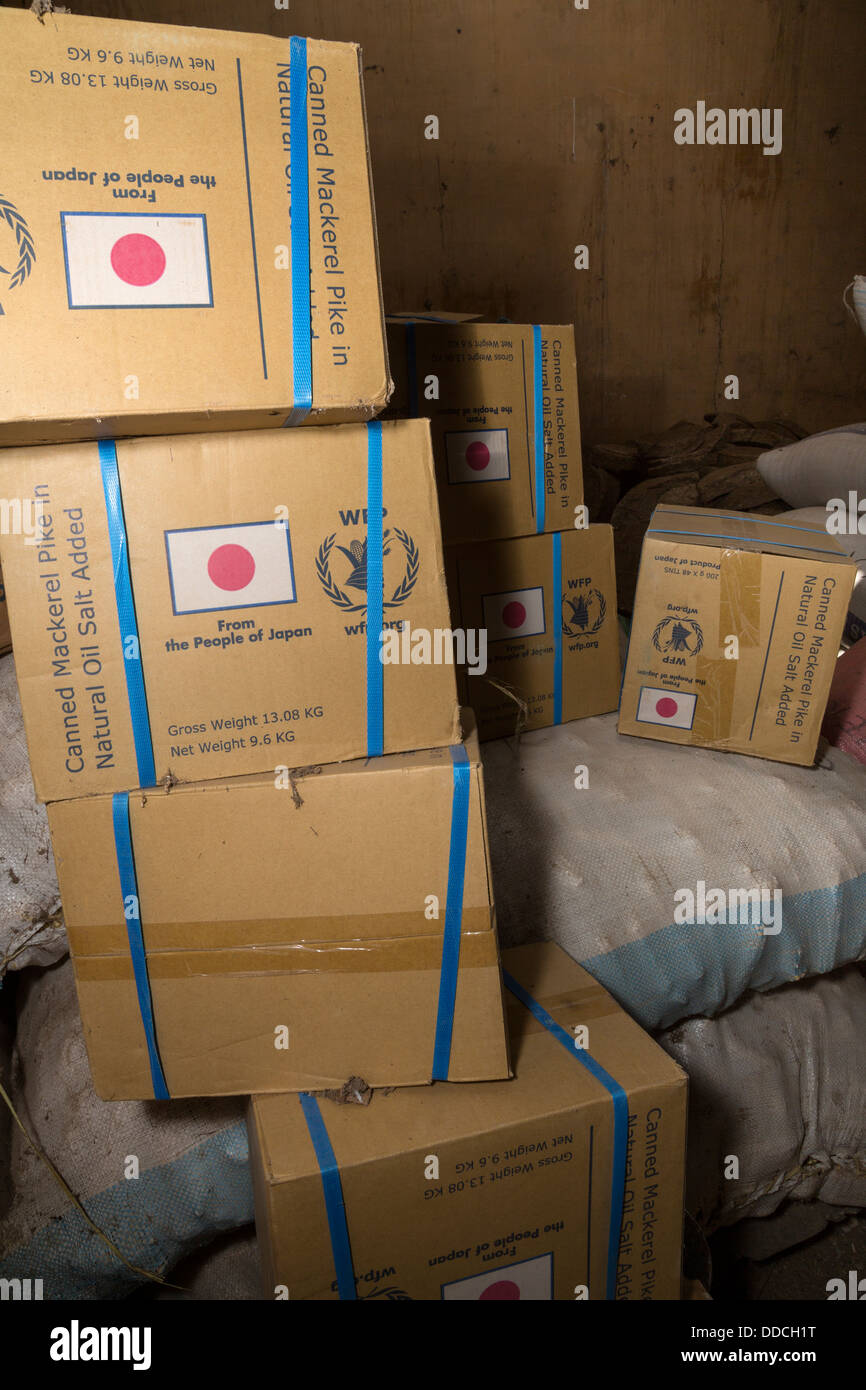 Food Aid in a Rural Village from the People of Japan. Djilor, Senegal Stock Photo