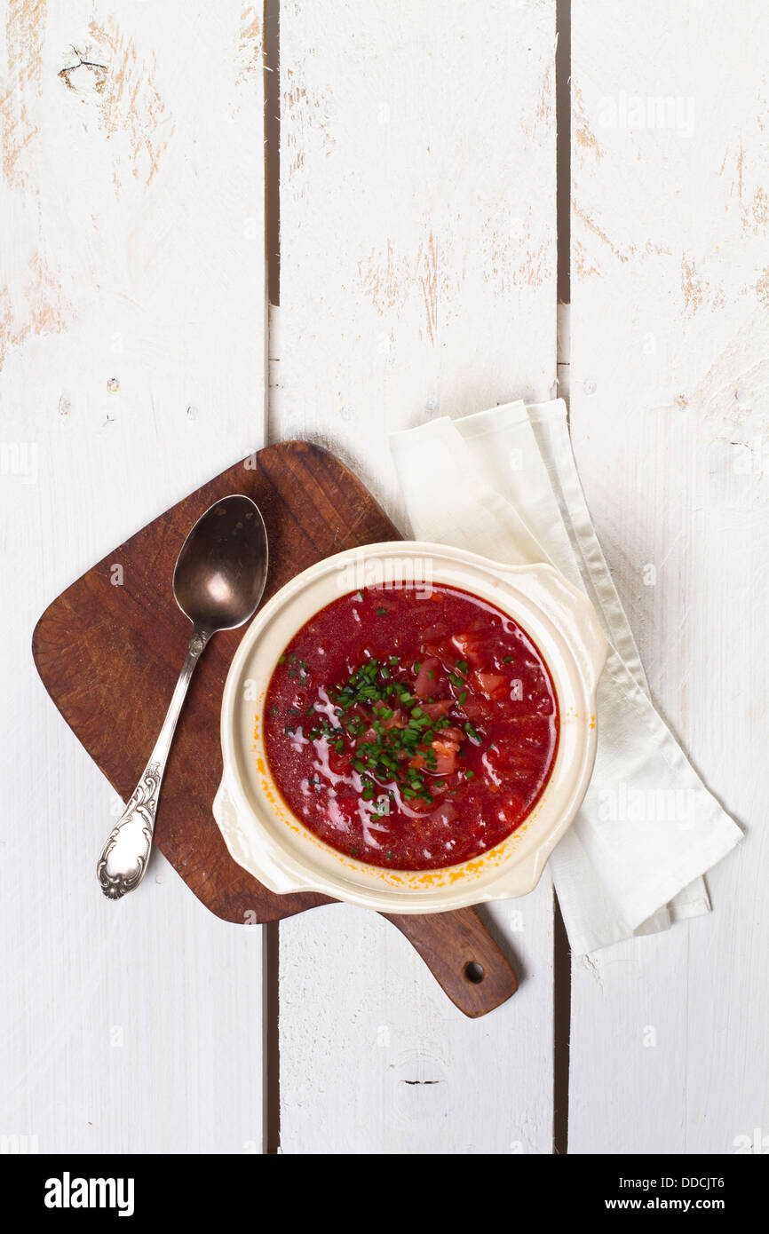 Ukrainian and russian national red borsch with herbs & spice Stock Photo