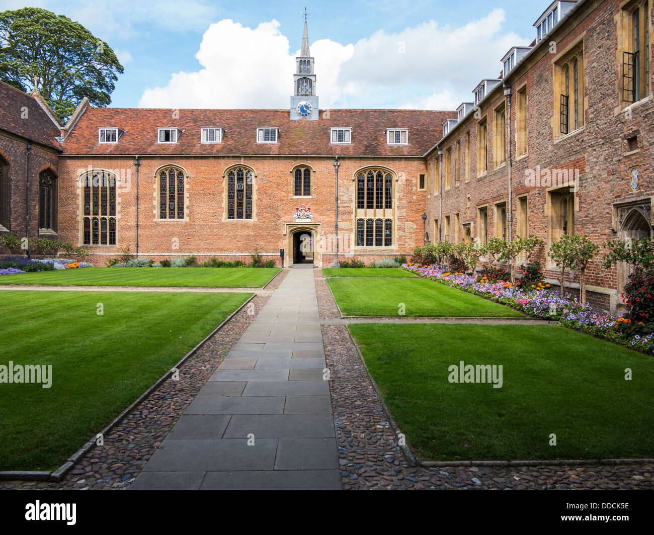 Lawns and quad, Magdalene College, Cambridge, England. Stock Photo