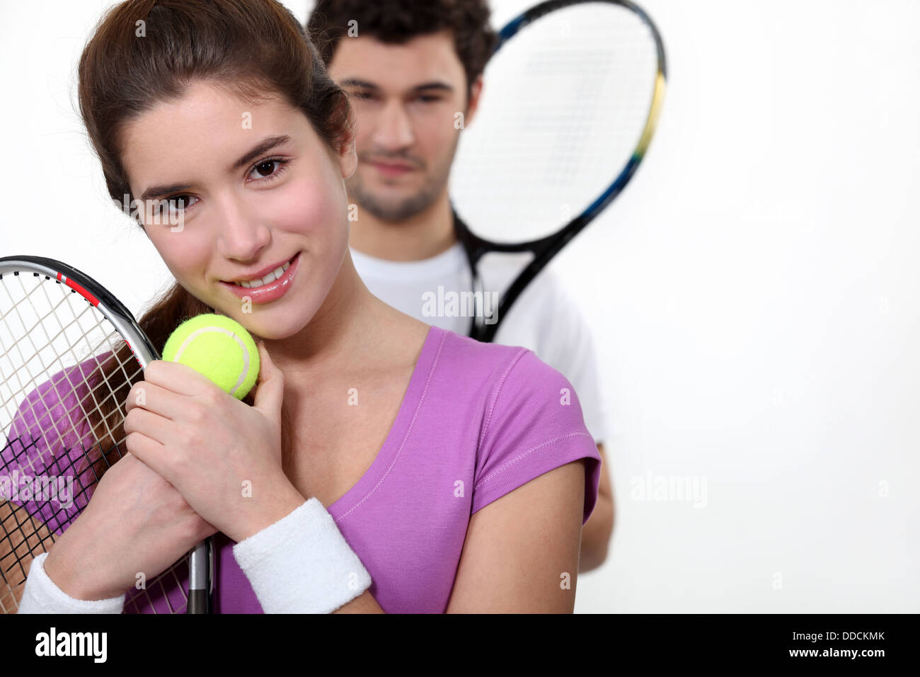 Couple dressed for tennis Stock Photo