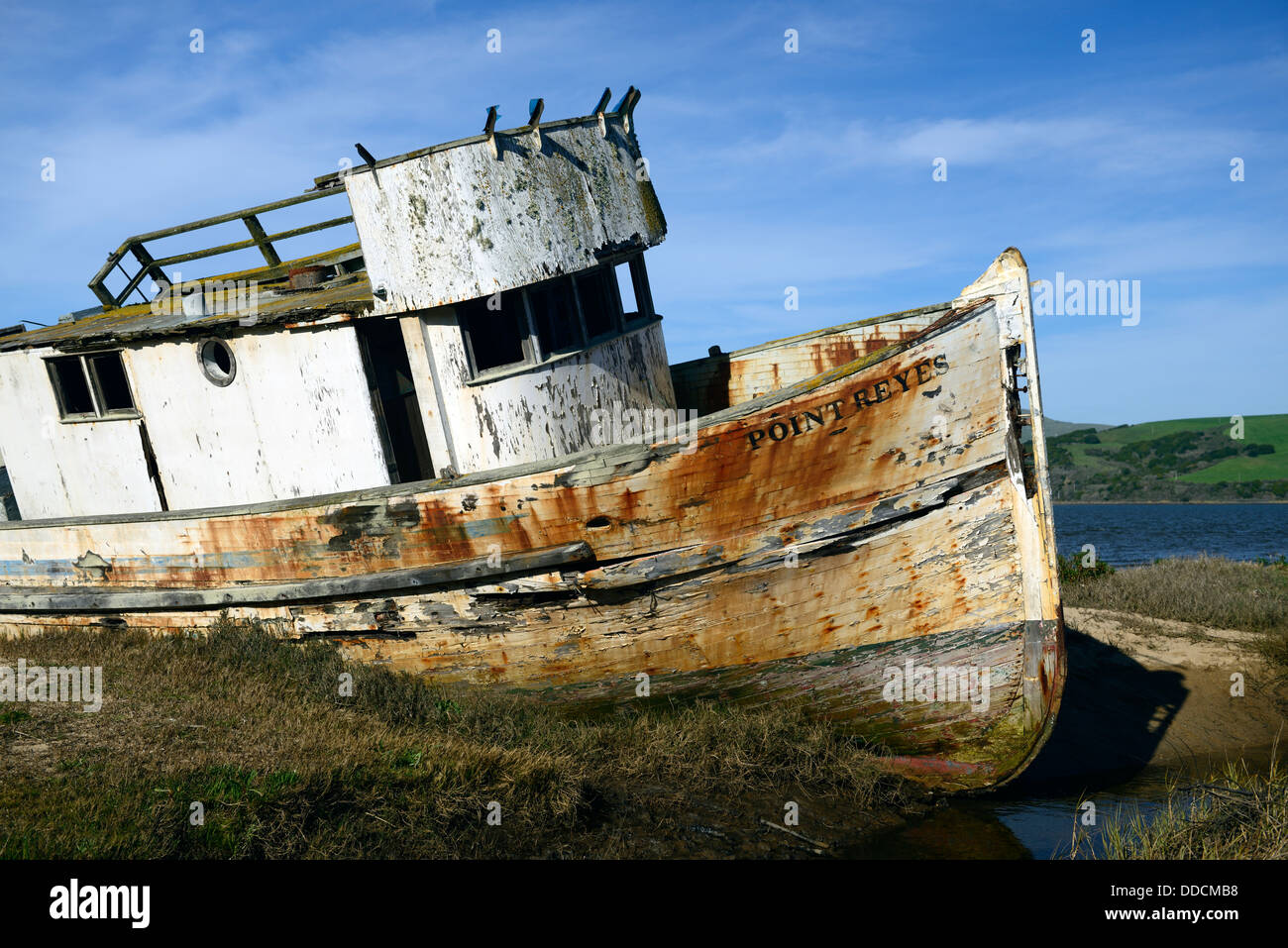 Point Reyes Shipwreck Fire The Point Reyes abandoned shipwreck along the shore of Tomales Bay ...