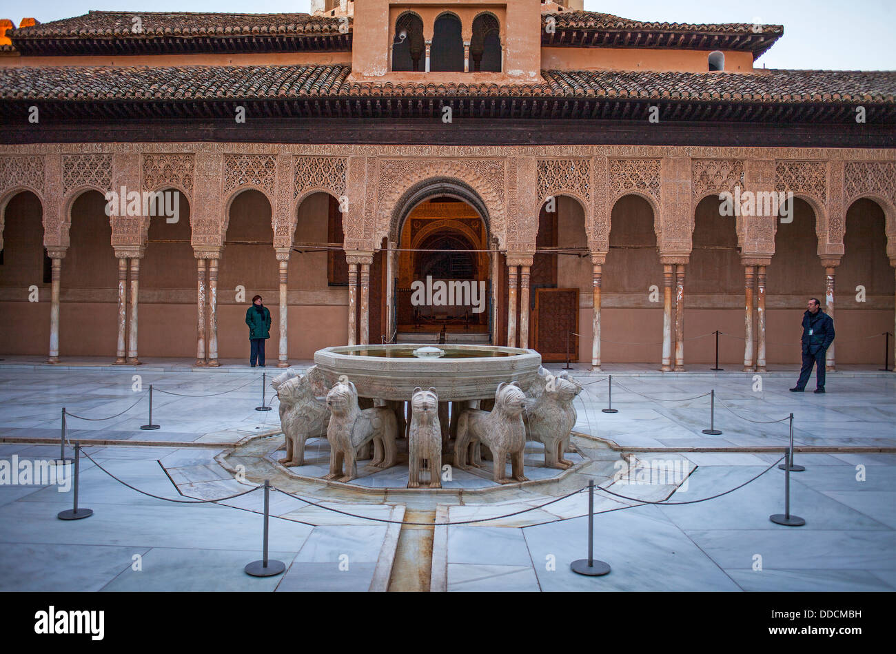 Lions fountain.Courtyard of the lions. Palace of the Lions. Nazaries palaces .Alhambra, Granada. Andalusia, Spain Stock Photo