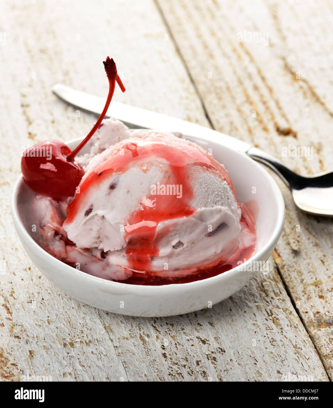 Vanilla And Cherry Ice Cream Stock Photo Alamy