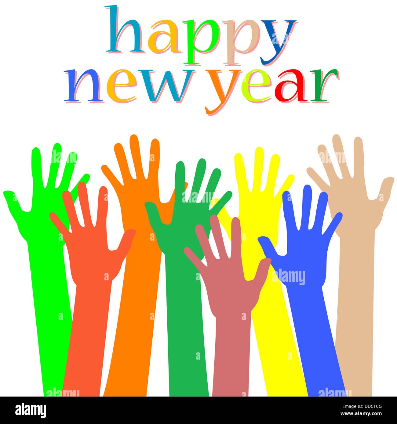 happy new year with many hands Stock Photo - Alamy