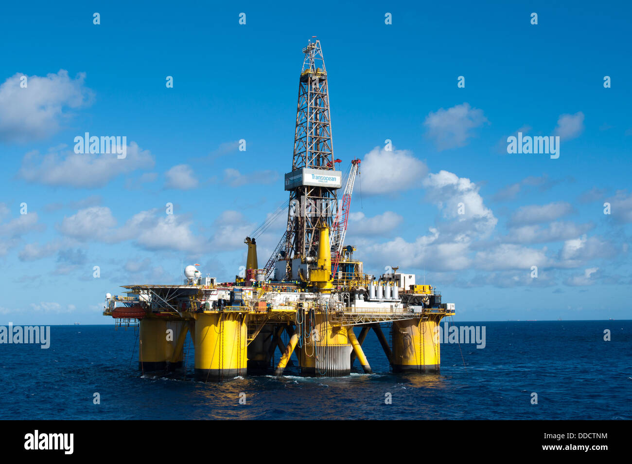 Transocean oil drilling rig, working for Petrobras Brazilian oil company in Campos Basin, Offshore Rio de Janeiro state. 2011. Stock Photo