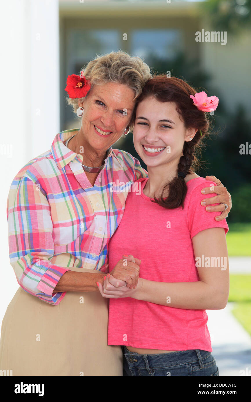 Senior woman smiling with her granddaughter Stock Photo