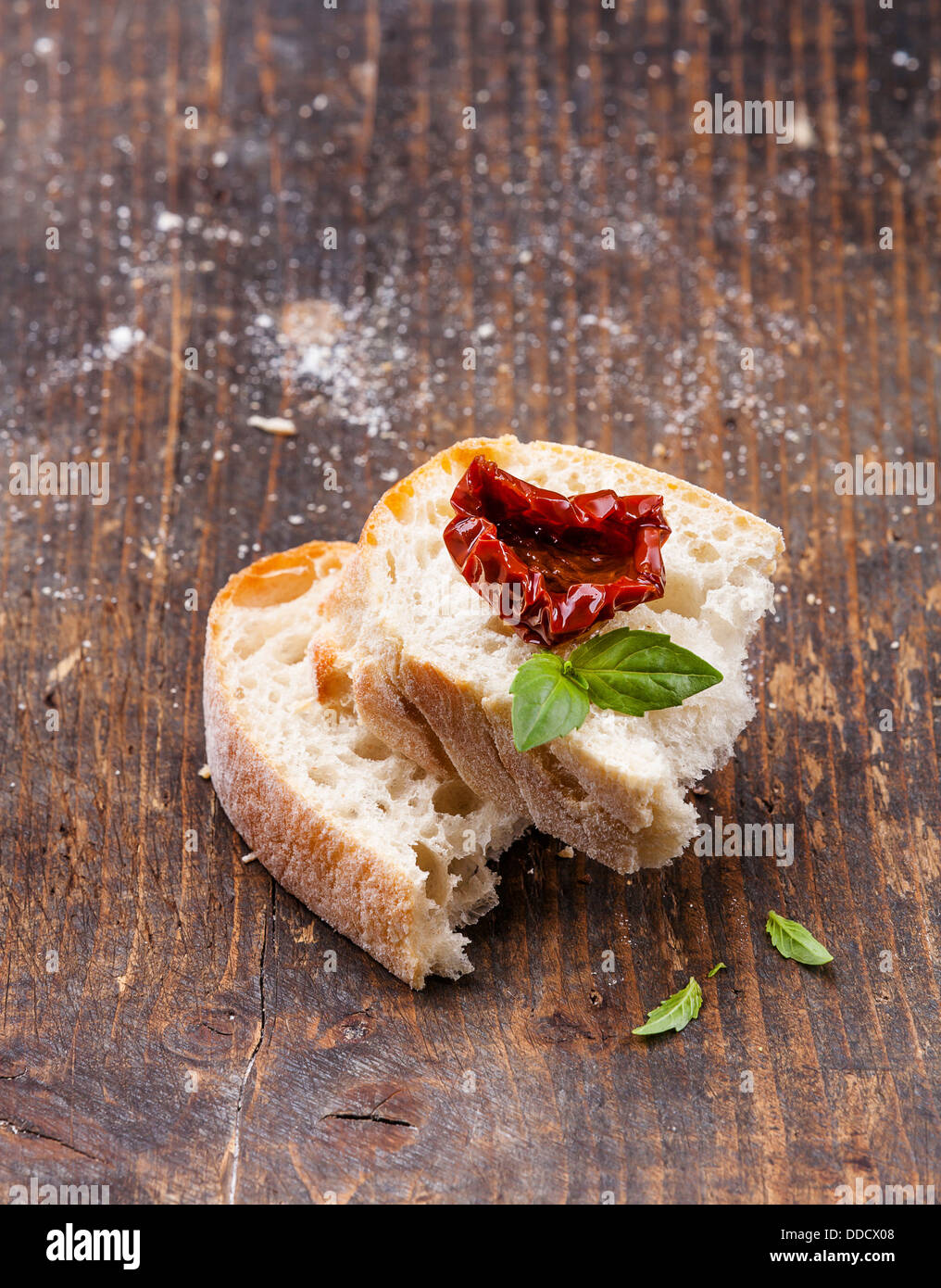 Bread ciabatta with Sun dried tomatoes Stock Photo