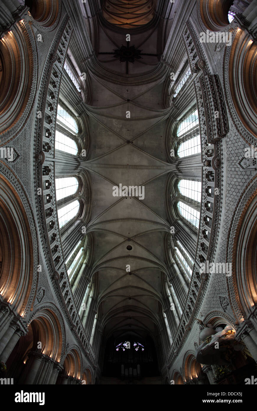 Bayeux cathedral roof interior, celing of the Nave Stock Photo