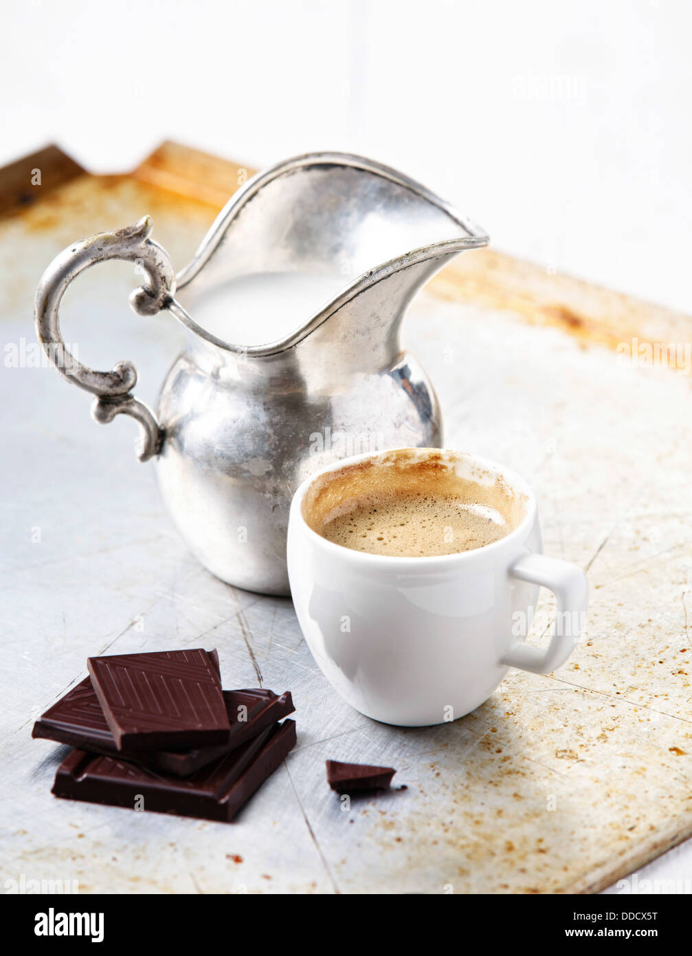 Espresso cup with chocolate and milk Stock Photo