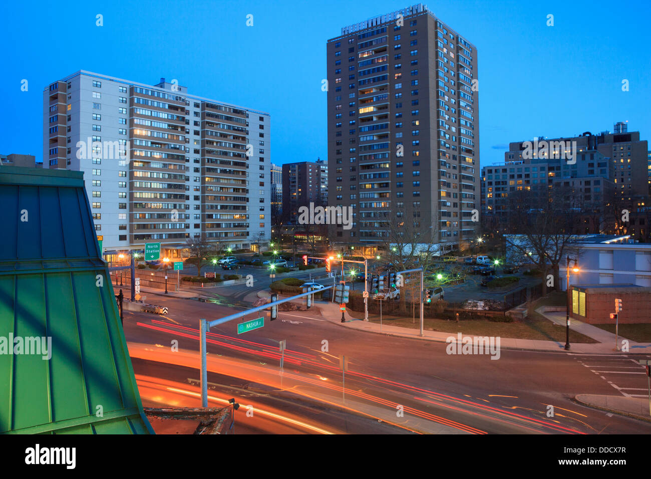 Apartment buildings and Leverett Circle at dusk, Boston, Massachusetts, USA Stock Photo Alamy