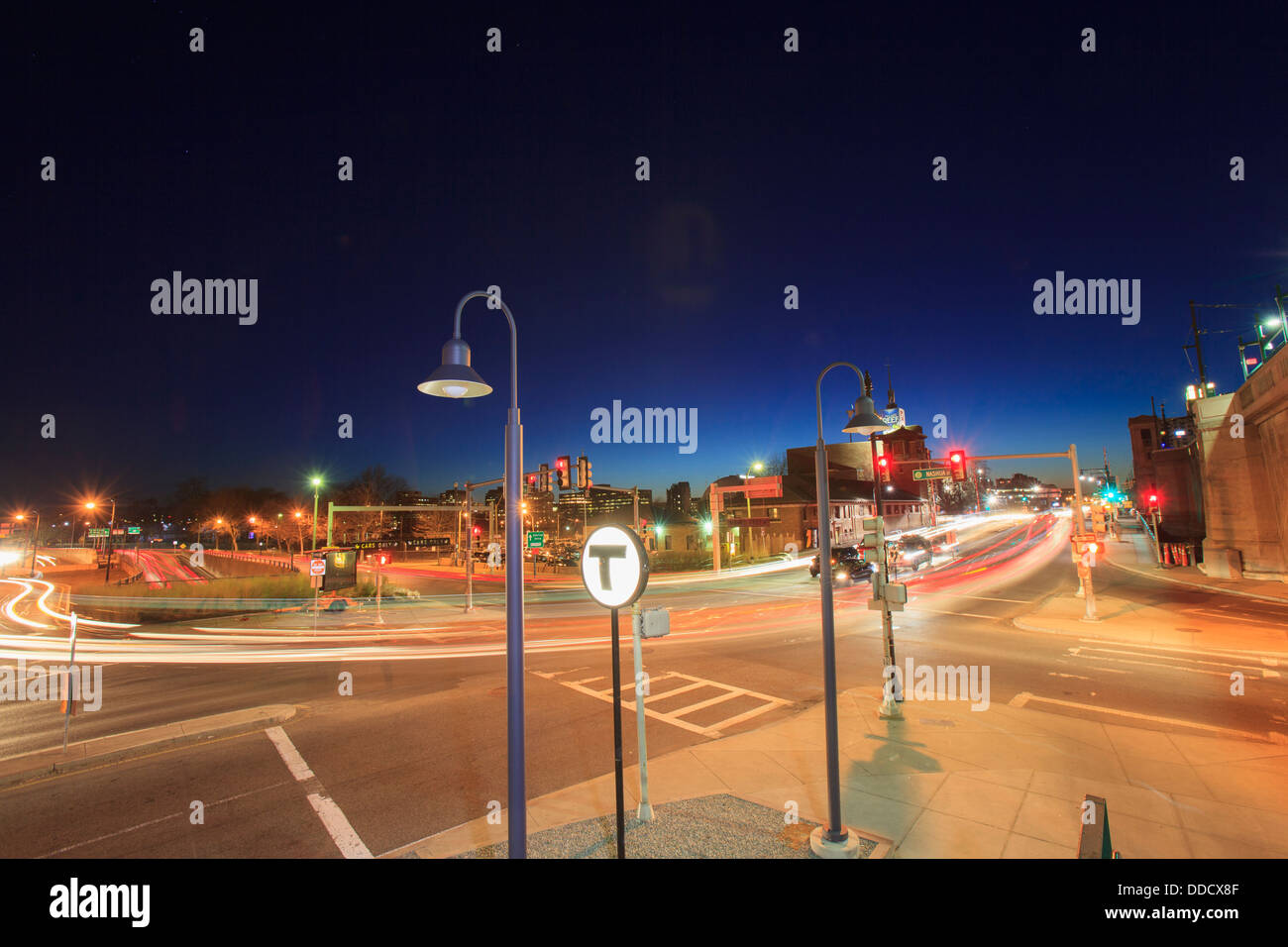 Leverett Circle at dusk and Monsignor O'Brien Highway and Storrow Drive