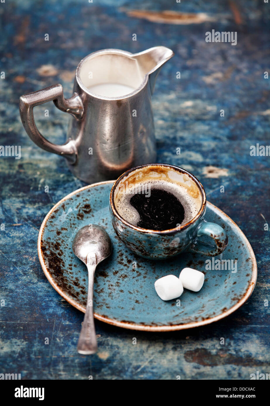 Coffee cup on blue background Stock Photo