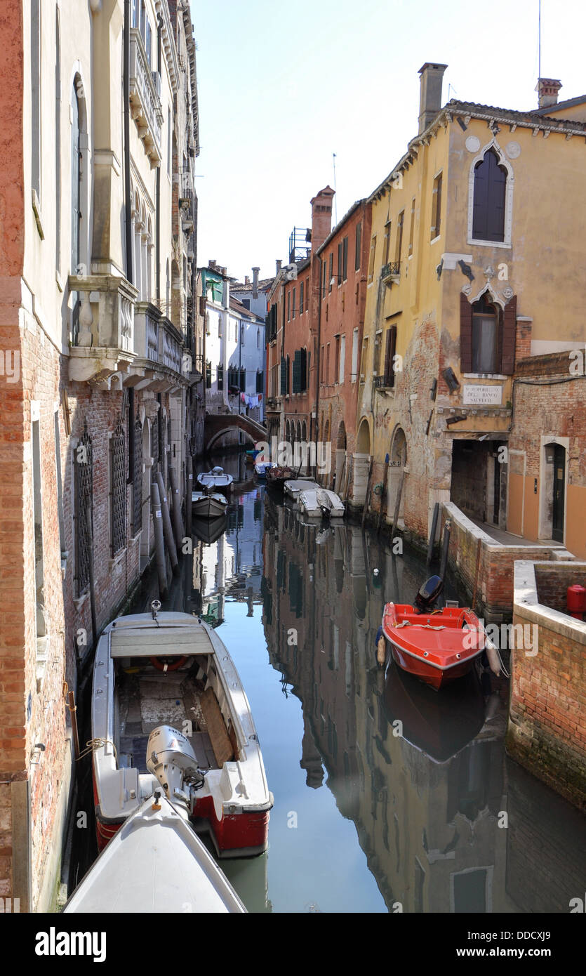 Water scene with multi colored houses of Venice Italy Stock Photo - Alamy