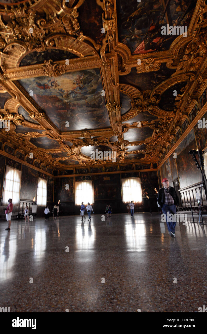 Inside luxury decoration of Doges palace in Venice Italy Stock Photo