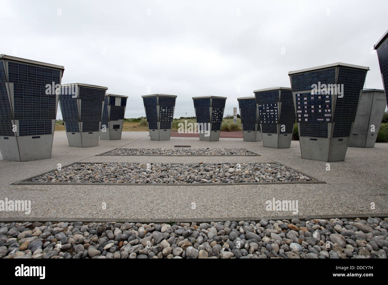Juno Beach visitors centre. Courseulles-sur-Mer, Normandy, France. Memorial plaques with names of those lost. Stock Photo