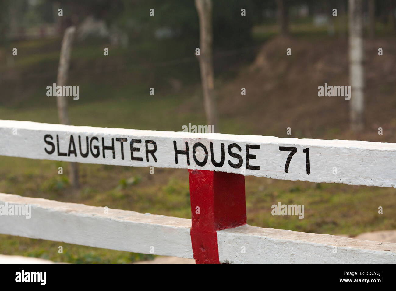 A sign slaughter house 71 a reference to the Bangladeshi war of independence in 1971 in Srimongol, Bangladesh Stock Photo
