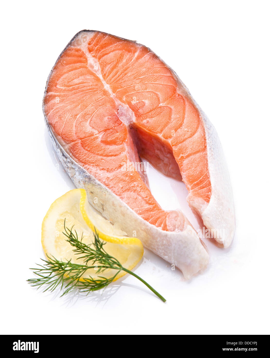 Norwegian salmon red fish on white plate Stock Photo