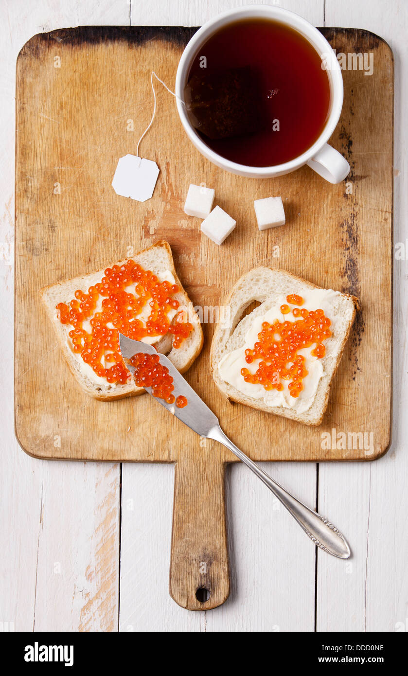 Sandwiches with red caviar Stock Photo