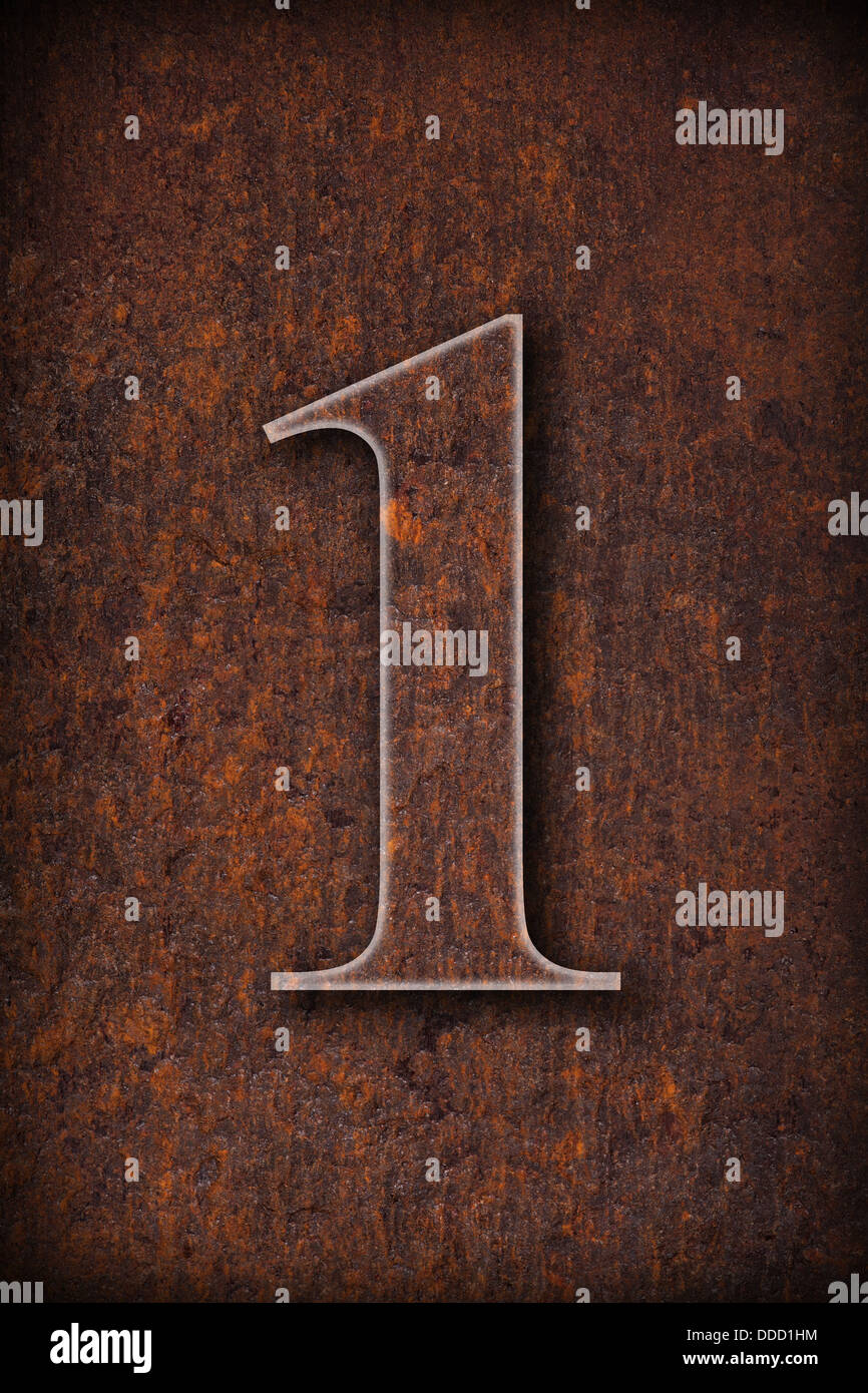 one number on rusty iron brown background Stock Photo