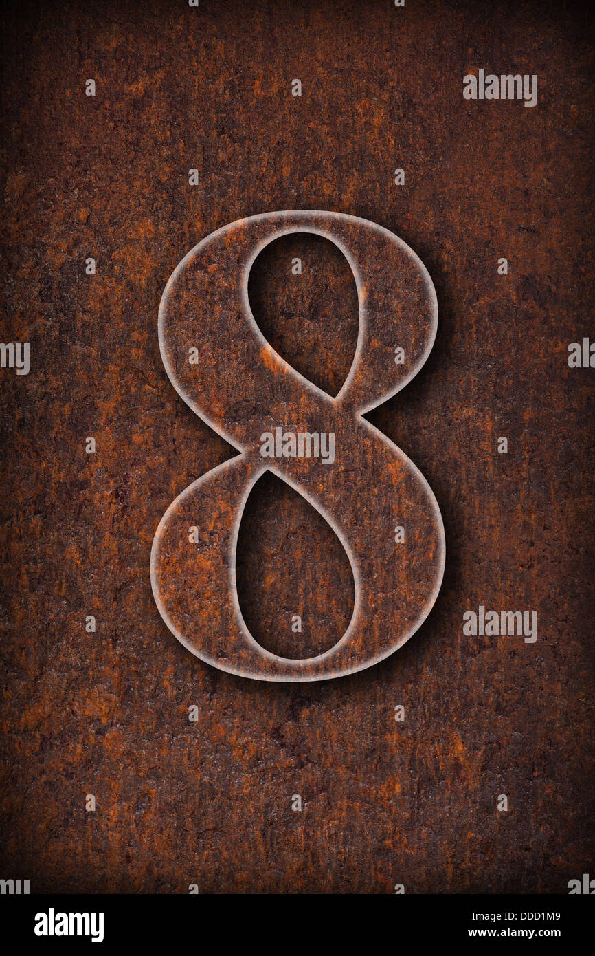 number eight on rusty iron brown background Stock Photo