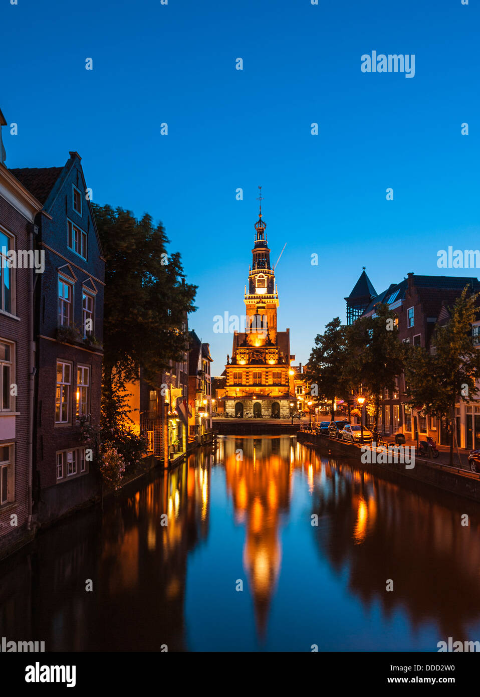 Canal in Alkmaar Netherlands at dusk Stock Photo