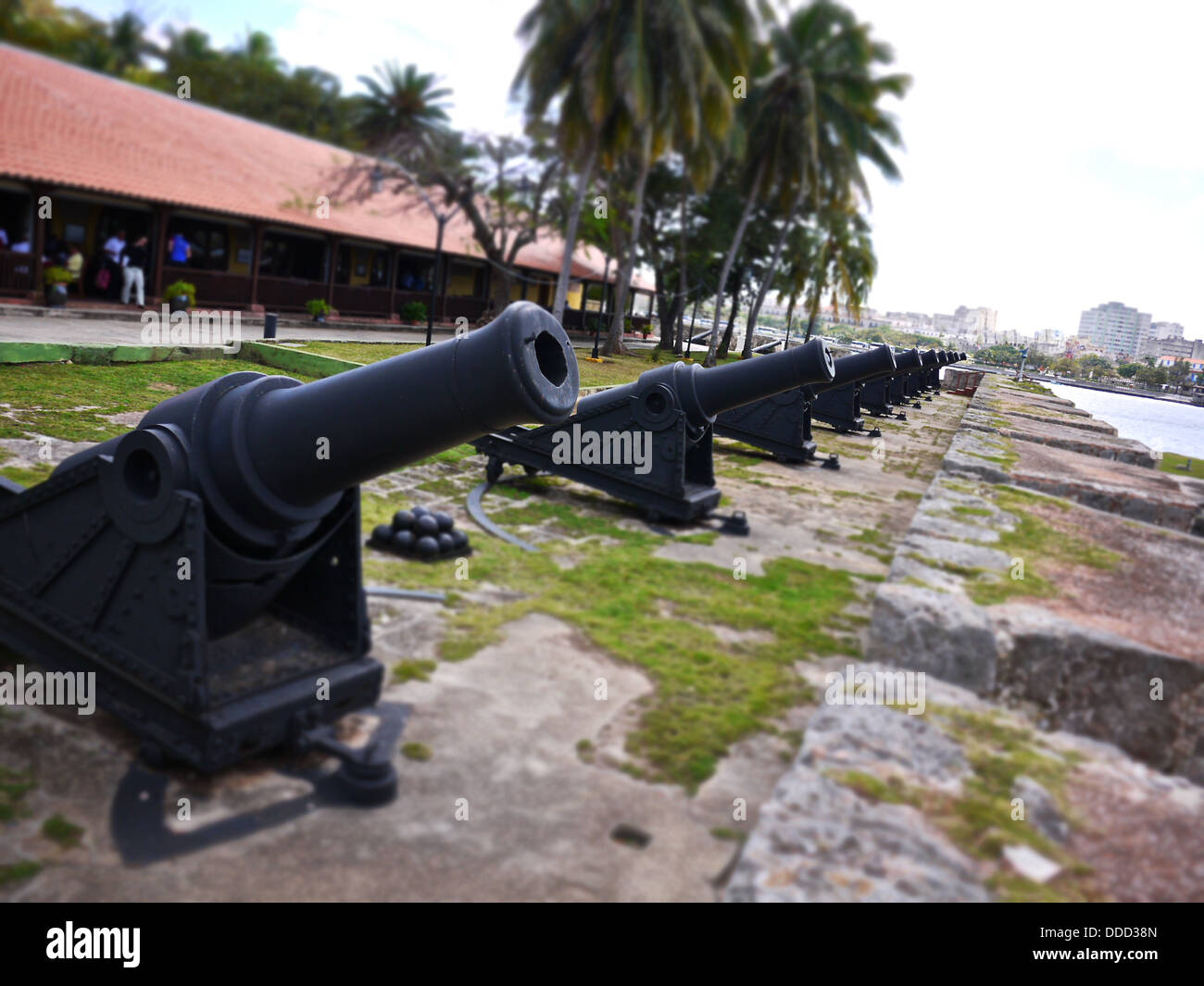 Rows of cannons at Morro Castle guard the entrance to Havana Bay. Stock Photo