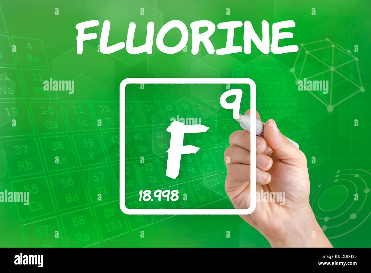 Symbol for the chemical element fluorine Stock Photo