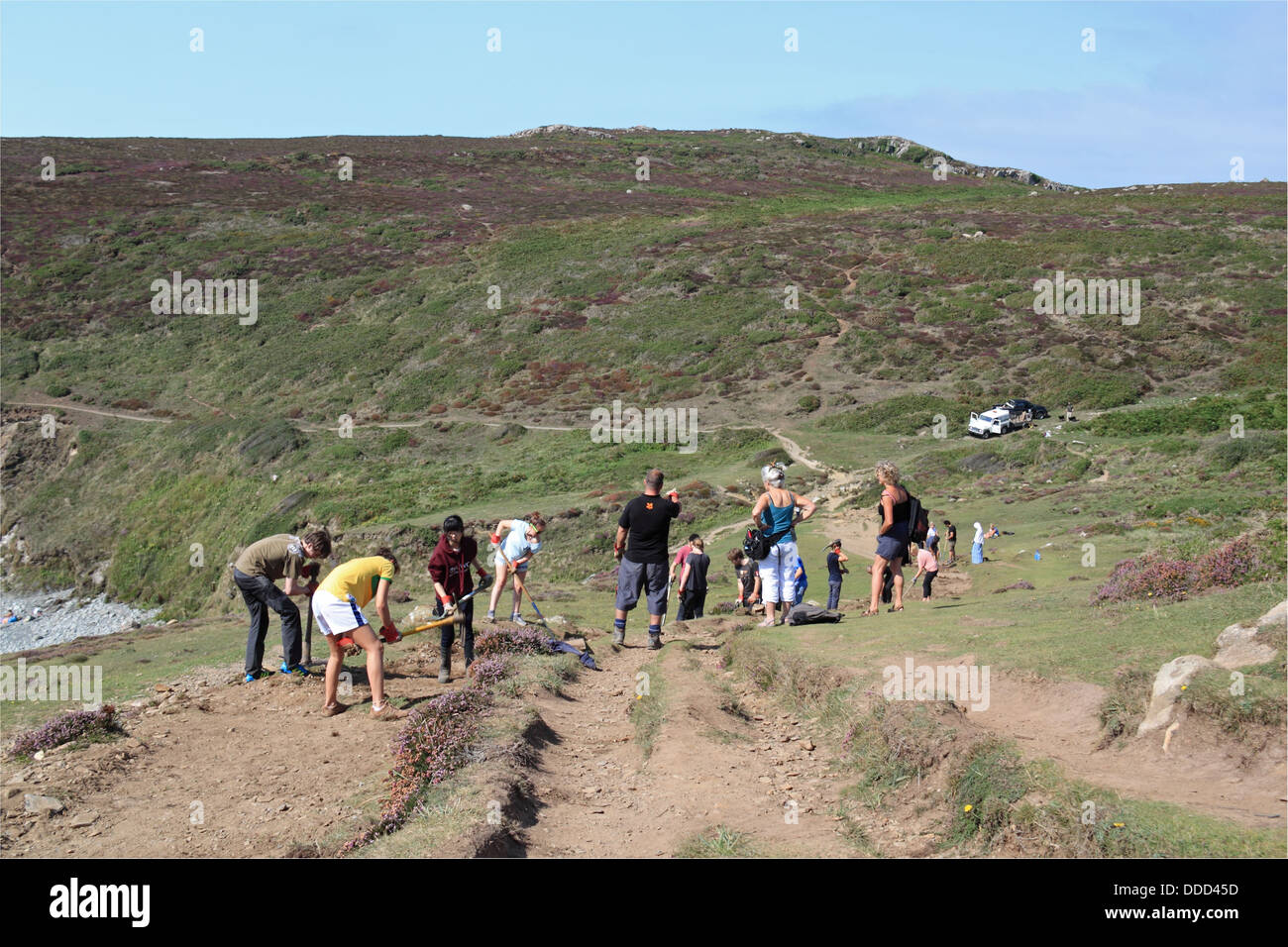 Volunteers repair the Pembrokeshire Coast Path, St David's Head, Pembrokeshire, Wales, Great Britain, United Kingdom, UK, Europe Stock Photo