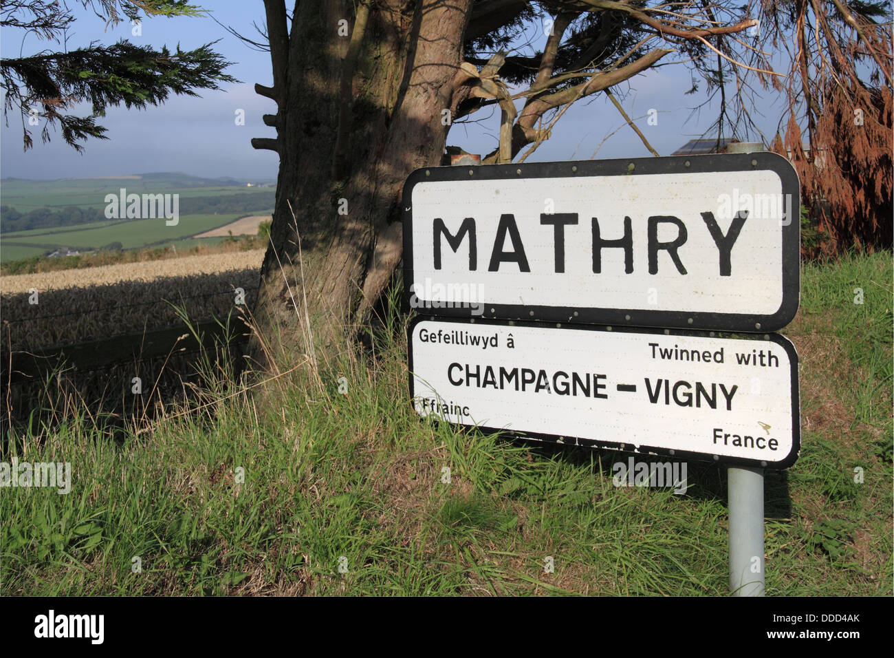 Village sign at Mathry, Pembrokeshire, Wales, Great Britain, United