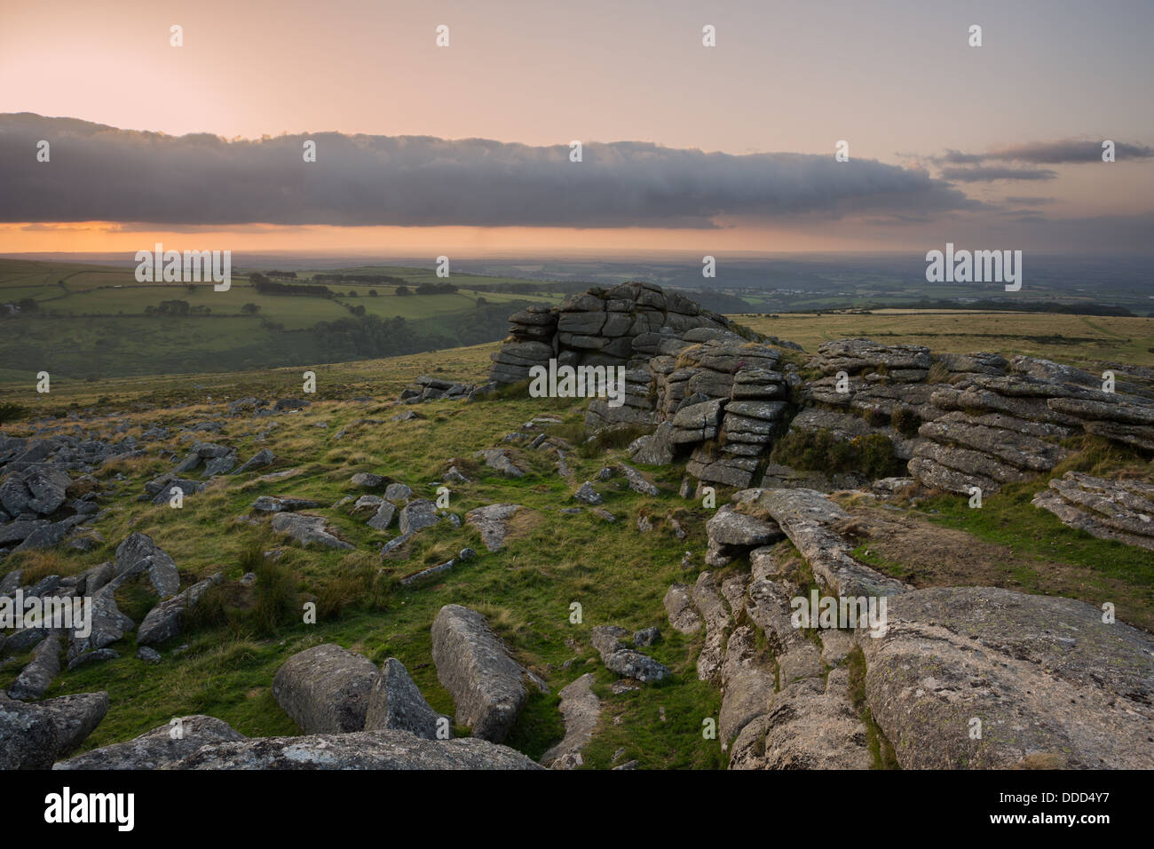 Sunset from Tors End, Belstone, Dartmoor National Park Devon Uk Stock Photo