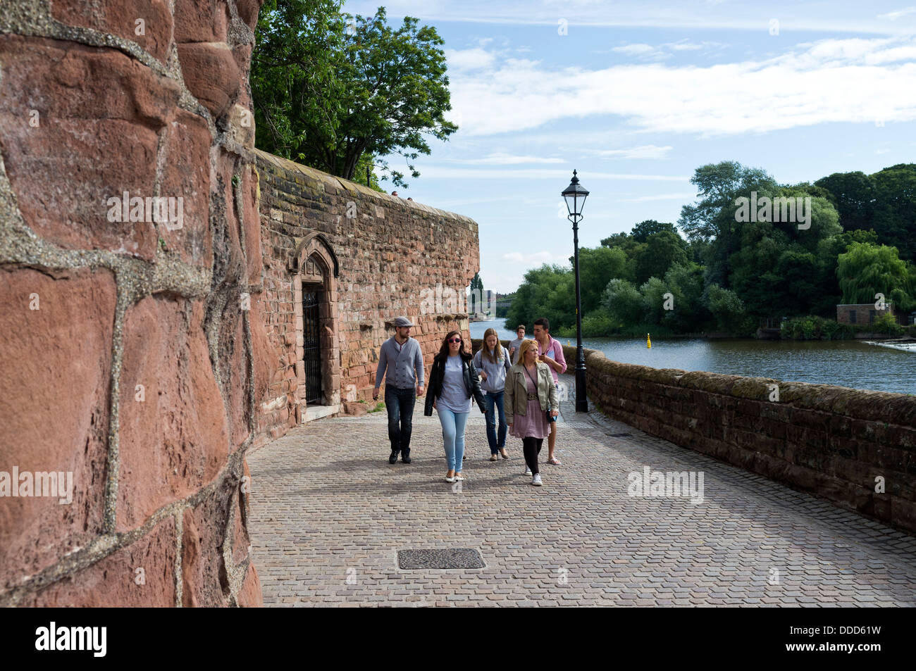 Walking around Chester city walls by the river Dee, Cheshire, England