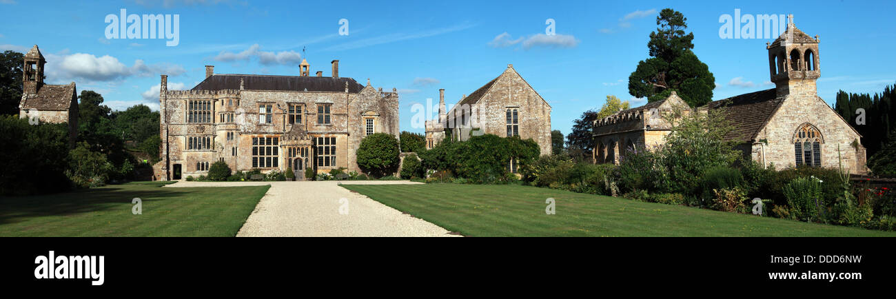 Brympton d'Evercy manor house panorama, including St Andrews Church, near Yeovil, Somerset, South West England, UK Stock Photo