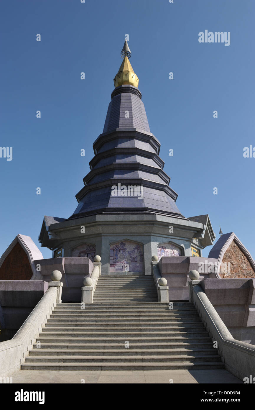 Doi Inthanon National Park Attractions -The Twin Royal Stupas dedicated to His Majesty The King and Queen of Thailand Stock Photo