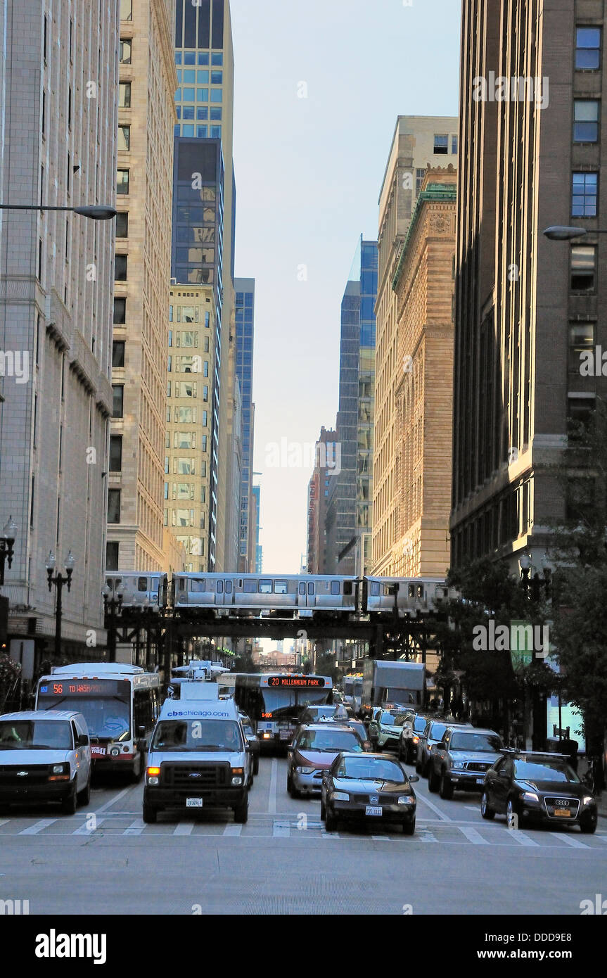 Street view of downtown Chicago. Stock Photo