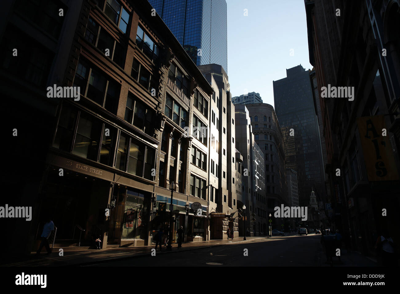 Afternoon sun on buildings, State Street, Boston, Massachusetts Stock Photo