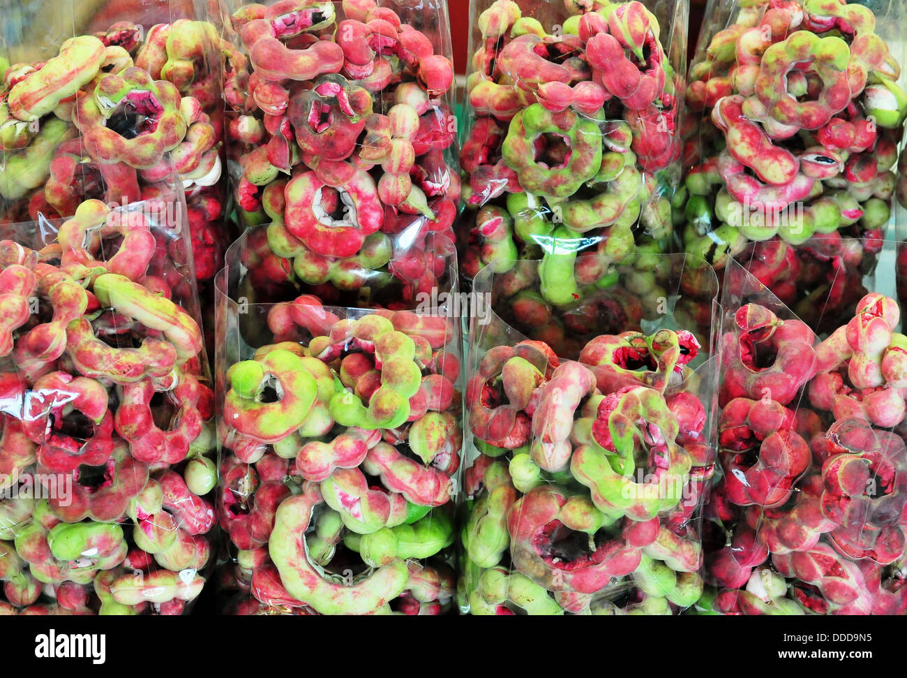 Thai fruits: Sweet pulp of Pithecellobium dulce (Makham thet) Stock Photo