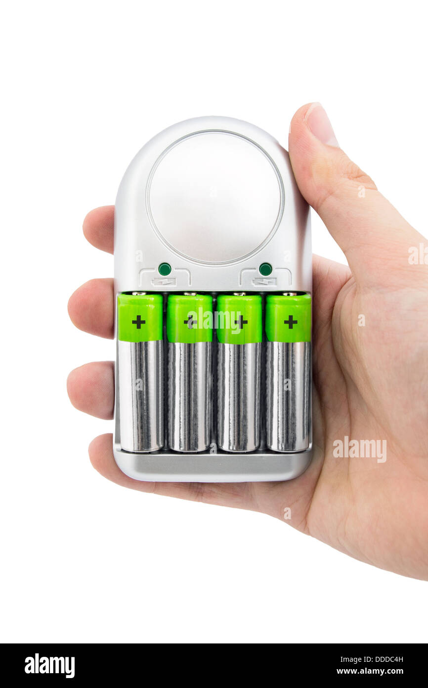 Hand holding modern battery charger Stock Photo