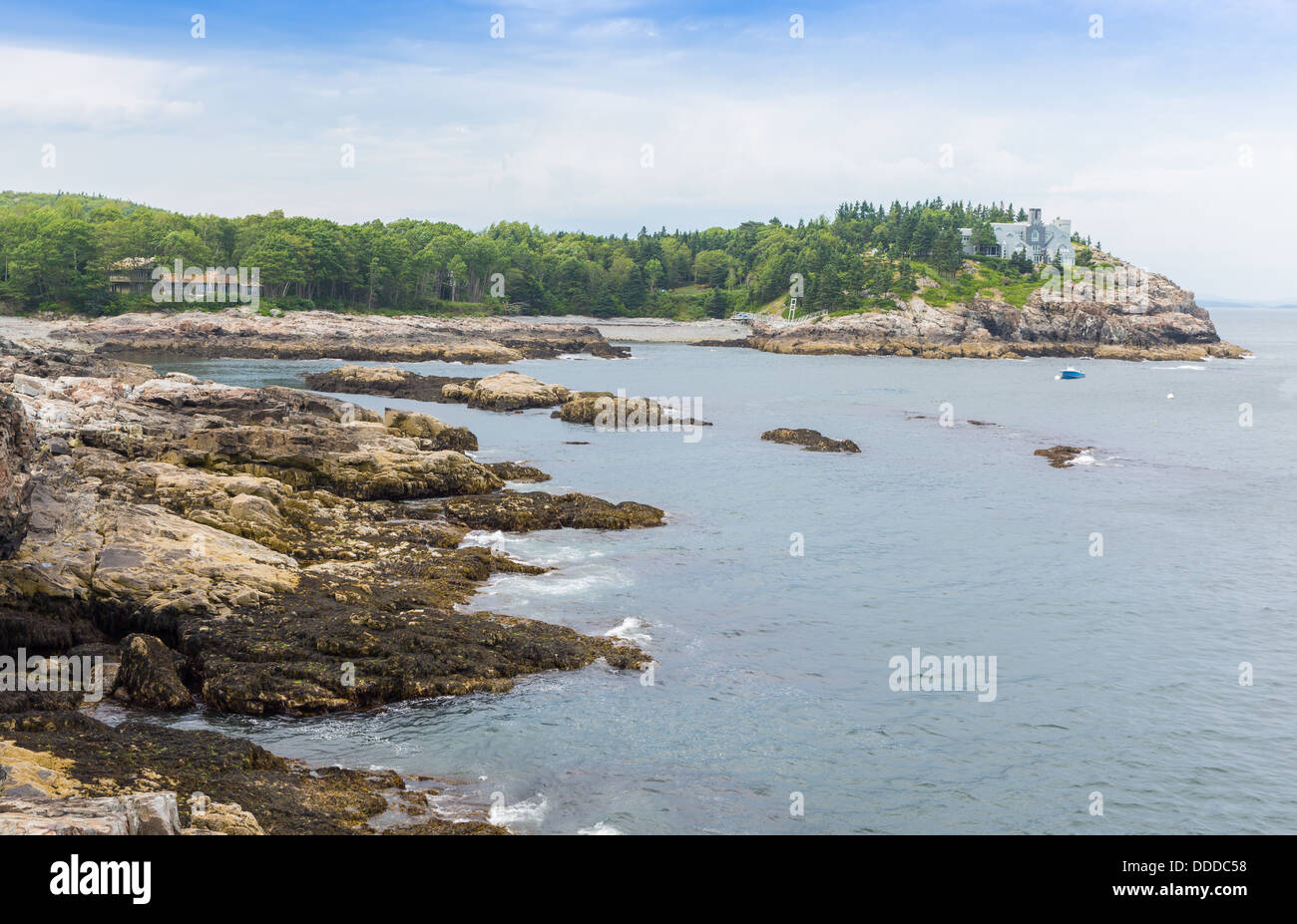 This image shows the rugged coastline and picturesque setting found at Mt Desert Island, Maine. Stock Photo
